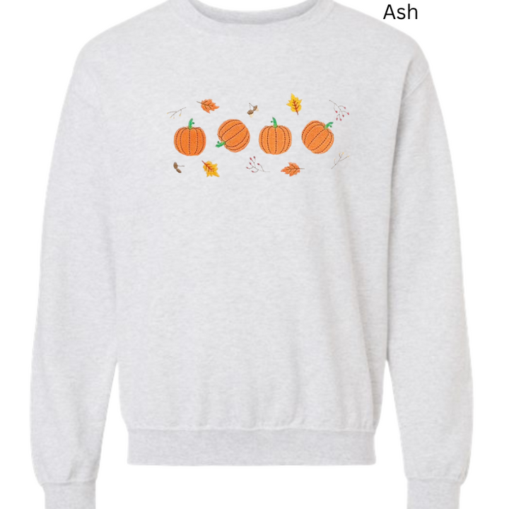 Pumpkins and Fall Leaves Embroidered Sweatshirt 