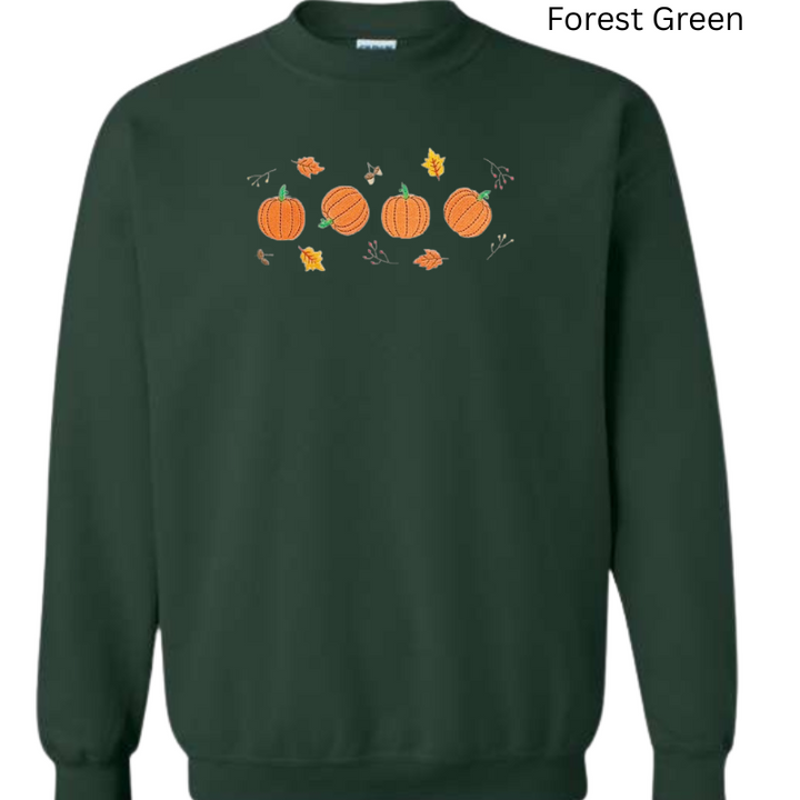 Pumpkins and Fall Leaves Embroidered Sweatshirt 