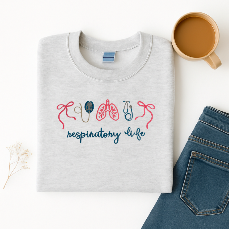 Respiratory Life Icons Embroidered Shirt 