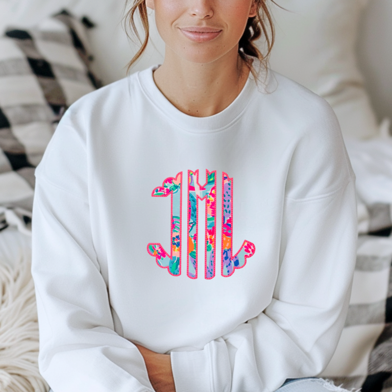 Monogrammed Scalloped Initials T-Shirt – Bright Preppy Summer Embroidered Tee