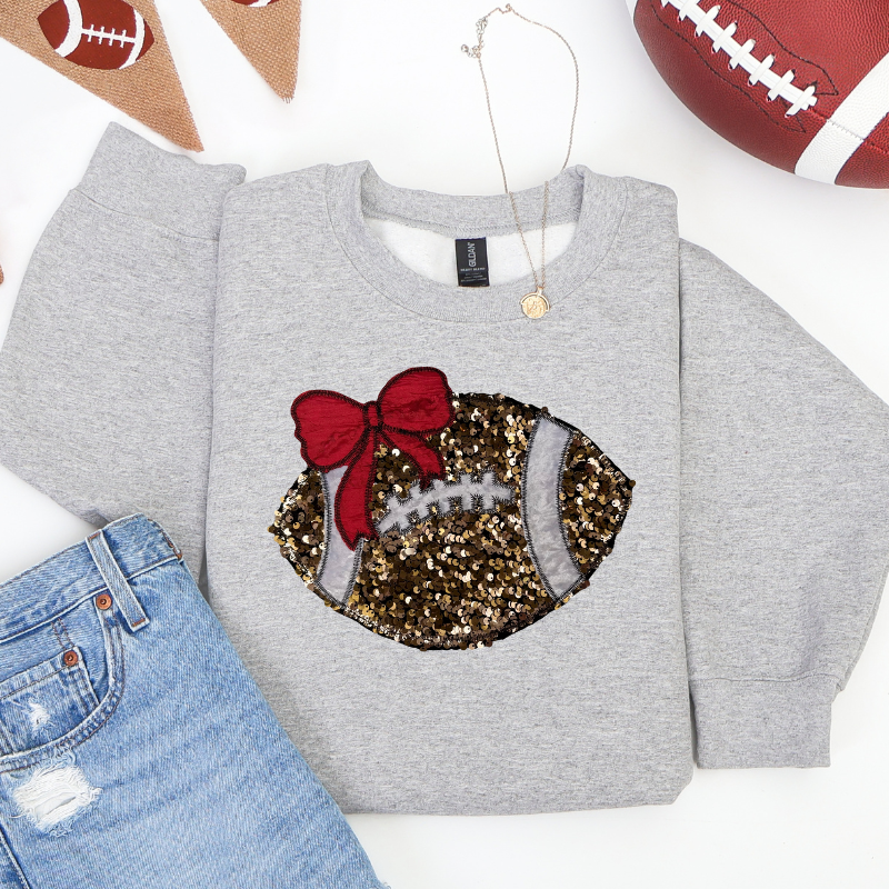 Gold Sequin Football Embroidered Sweatshirt 
