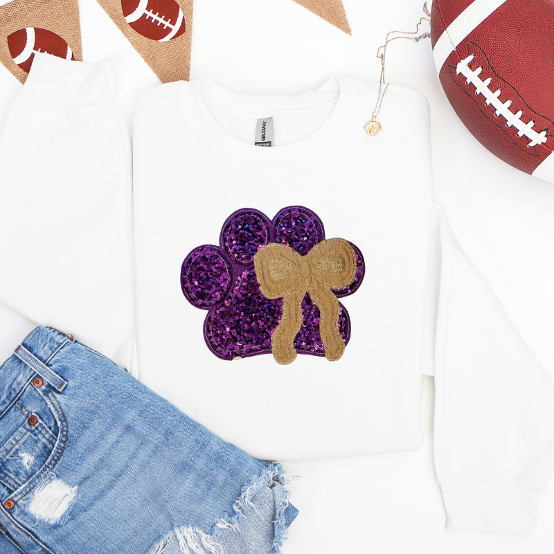 Purple Sequin Paw Embroidered Sweatshirt