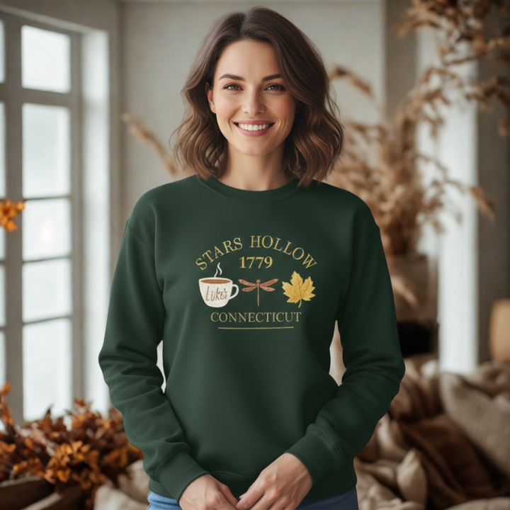 Connecticut 1779 Coffee Dragonfly Fall Embroidered Sweatshirt 