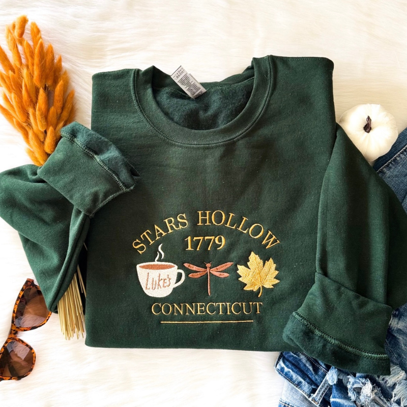 Connecticut 1779 Coffee Dragonfly Fall Embroidered Sweatshirt 