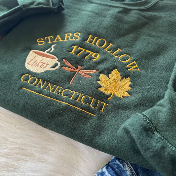 Connecticut 1779 Coffee Dragonfly Fall Embroidered Sweatshirt 