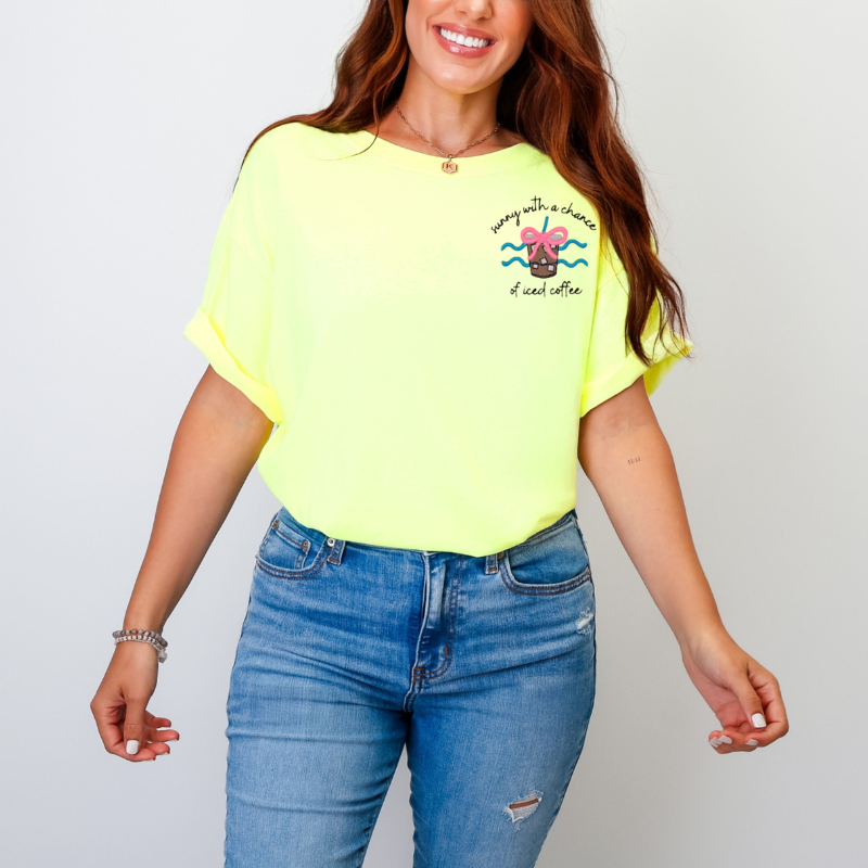 Sunny with a Chance of Iced Coffee Embroidered T-Shirt 