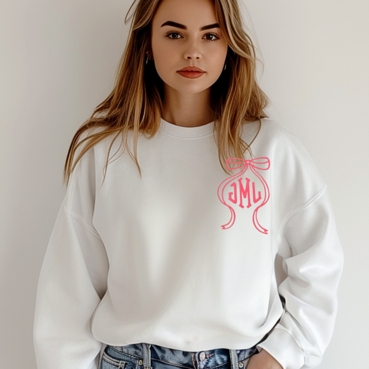 Tied Elegance Bow & Monogram Embroidered Sweatshirt! 