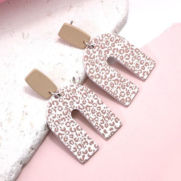 White Leopard U Drop Earrings 