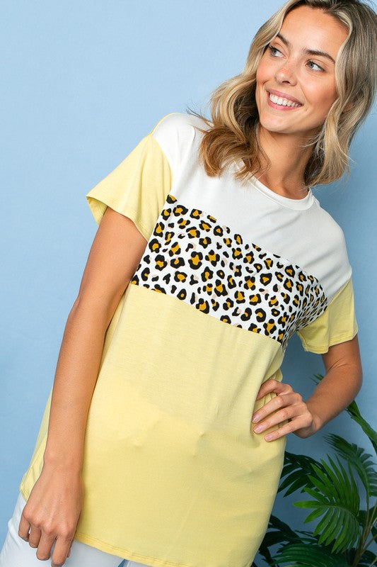 LEOPARD COLOR BLOCKED TOP