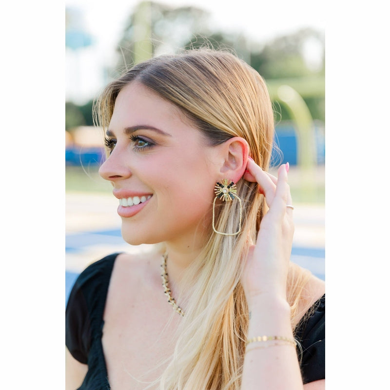 Gameday Sequin Sunburst Hoops: Black/Gold / Rectangle 