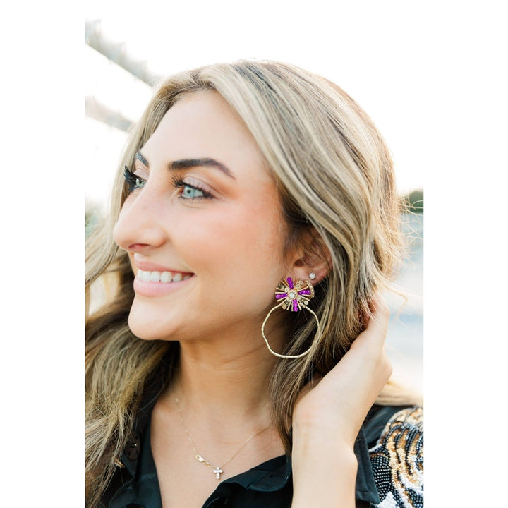 Gameday Sequin Sunburst Hoops: Black/Gold / Rectangle 