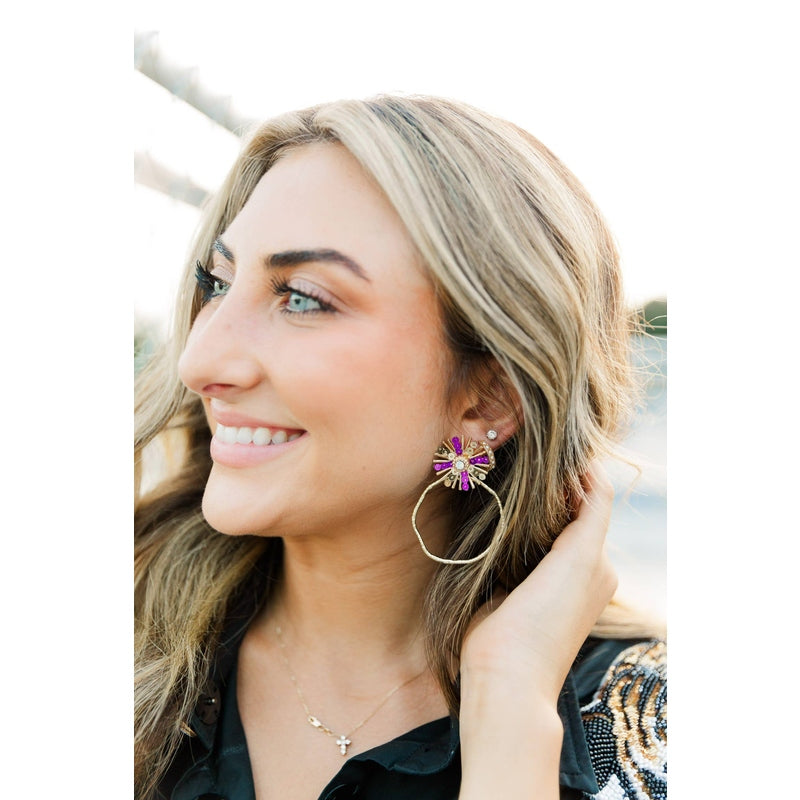 Gameday Sequin Sunburst Hoops: Purple/Gold / Rectangle