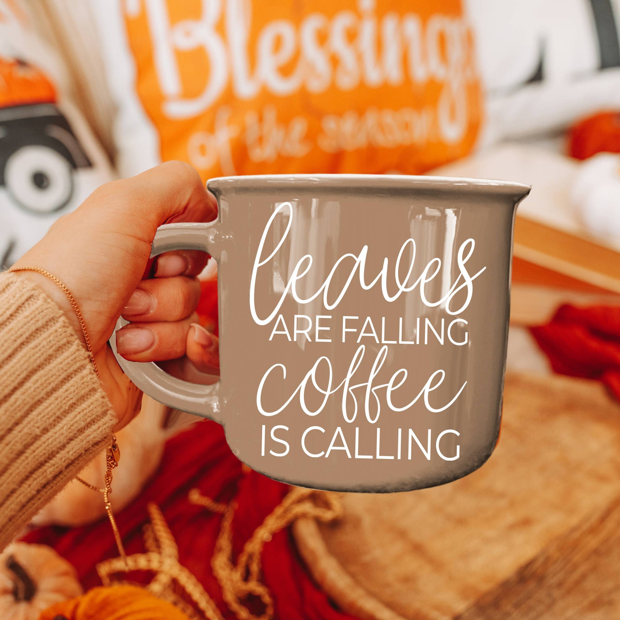 Neutral Fall Coffee Mug – “Leaves Are Falling, Coffee Is Calling” Autumn Cup