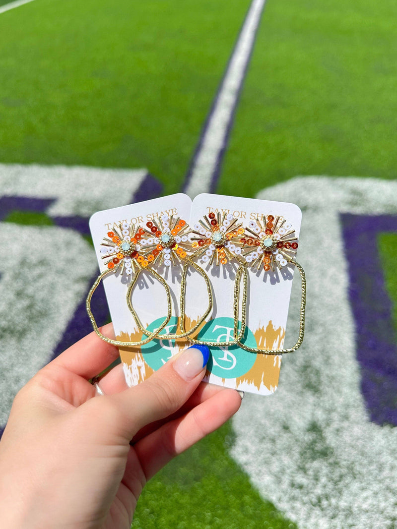 Gameday Sequin Sunburst Hoops: Black/Gold / Rectangle