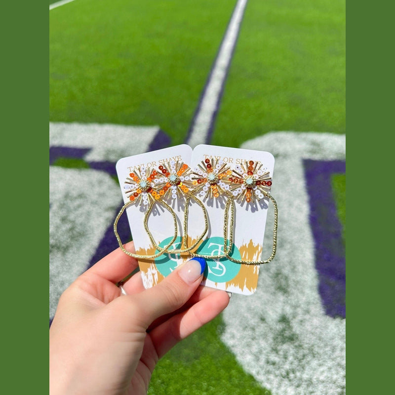 Gameday Sequin Sunburst Hoops: Orange/White / Rectangle 