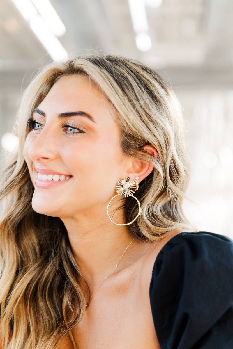 Gameday Sequin Sunburst Hoops: Black/Gold / Rectangle