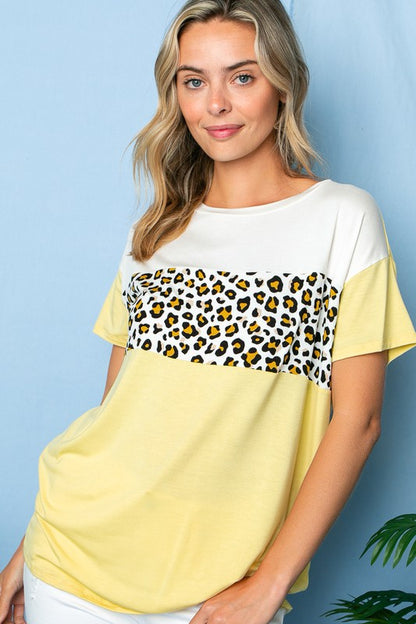 LEOPARD COLOR BLOCKED TOP