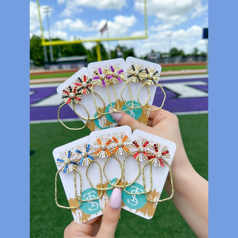 Gameday Sequin Sunburst Hoops: Purple/Gold / Rectangle