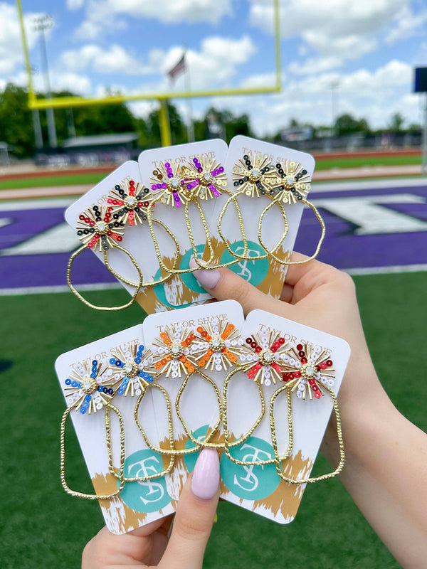 Gameday Sequin Sunburst Hoops: Blue/White / Rectangle
