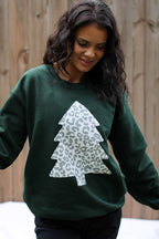 Snow Leopard Christmas Tree Sweatshirt – Forest Green
