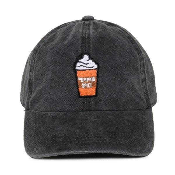 Pumpkin Spice Latte Chenille Patch Baseball Cap – Black Cotton Fall Hat