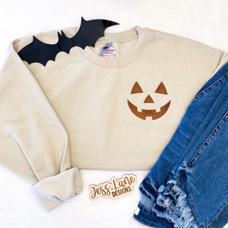 Embroidered Pumpkin Sweatshirt, Halloween Gift for Mom, Comfy Spooky Season Pullover, Cute Fall Outfit, Everyday Casual Wardrobe For Women