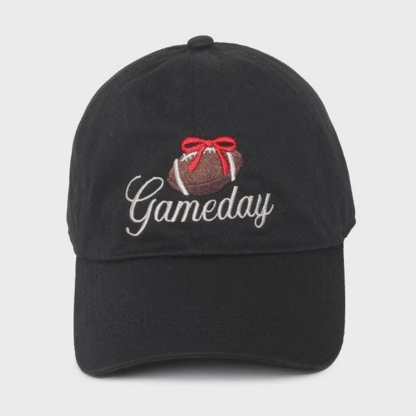 Gameday Football Bow Hat, Embroidered Baseball Cap, Adjustable Cotton Hat, Cute Sports Mom Teacher Gift, Tailgate Accessory