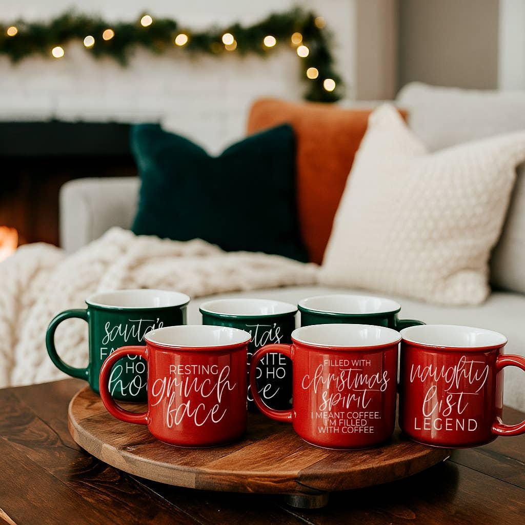 Christmas Coffee Mug – "Filled with Christmas Spirit… I Meant Coffee" Red Holiday Cup (14.5 oz)