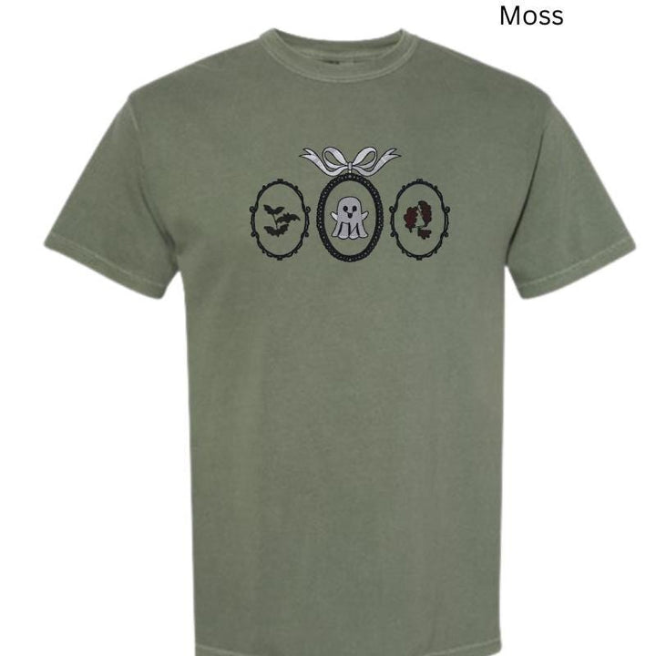 Embroidered Halloween T-Shirt – Haunted Frames, Ghost & Bats