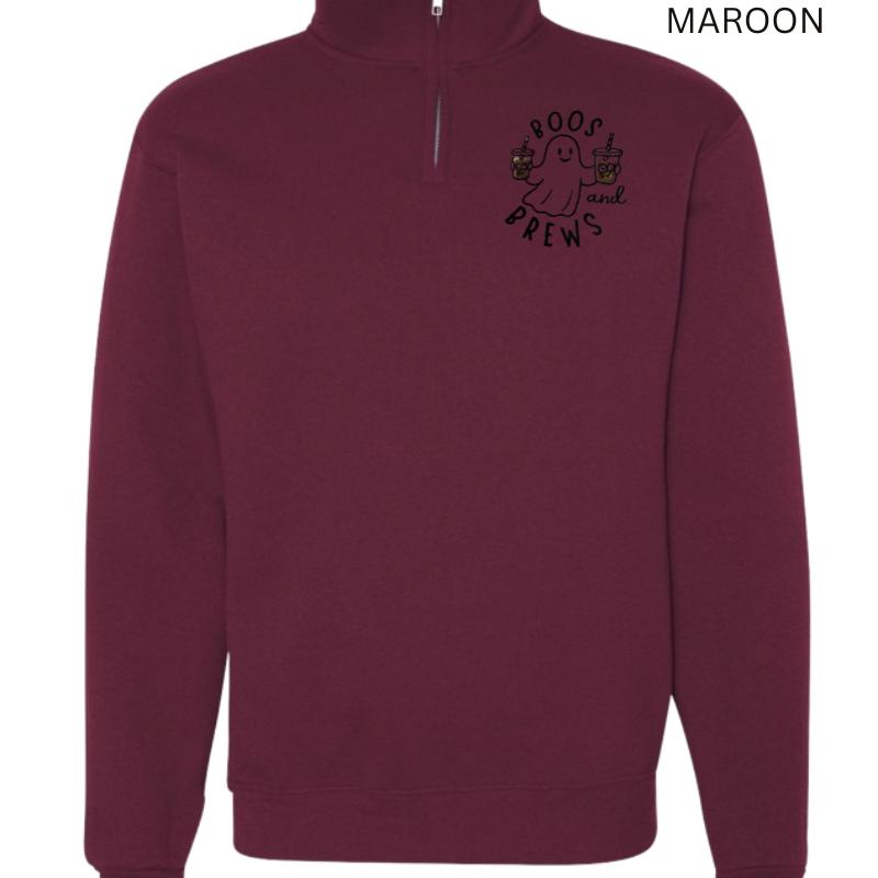 Boo’s and Brews Halloween Quarter Zip | Ghost Coffee Embroidered Pullover