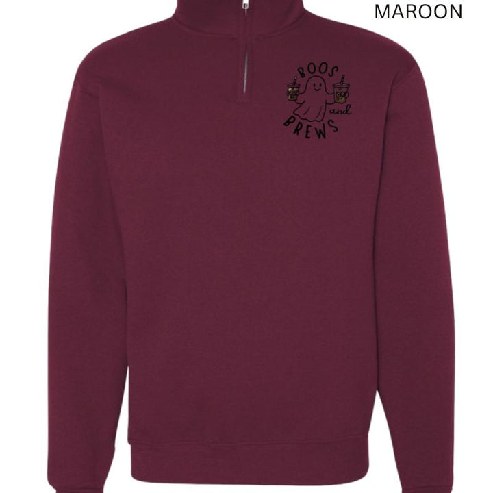 Boo’s and Brews Halloween Quarter Zip | Ghost Coffee Embroidered Pullover