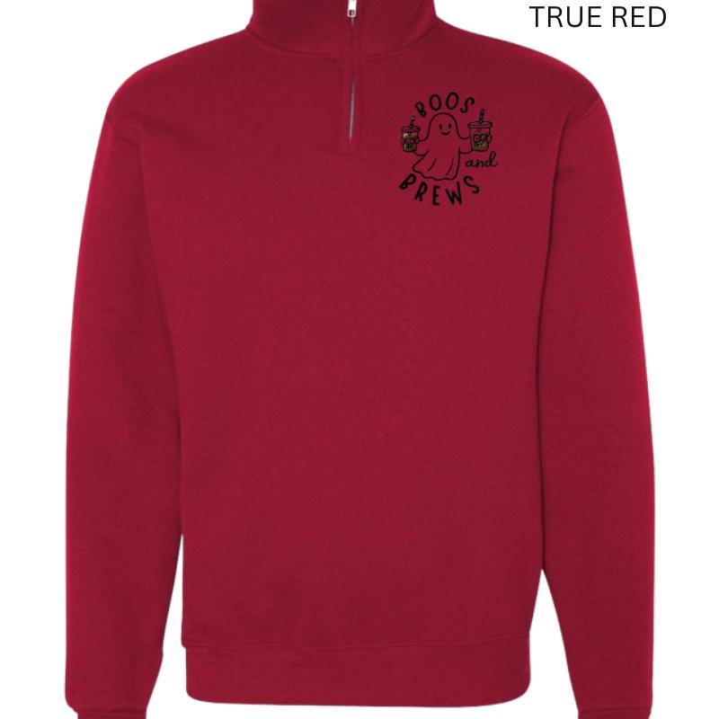 Boo’s and Brews Halloween Quarter Zip | Ghost Coffee Embroidered Pullover