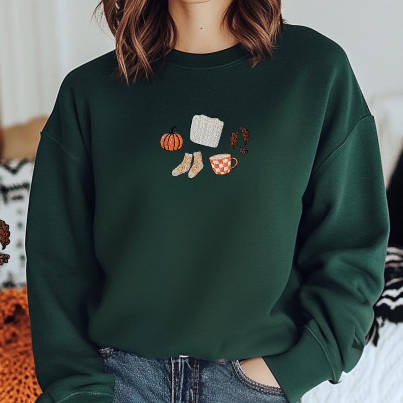 Cozy Fall Embroidered Sweatshirt • Gildan Unisex Crewneck • Pumpkin Patch Autumn Leaves Cozy Gift for Her