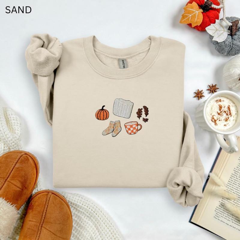 Cozy Fall Embroidered Sweatshirt • Gildan Unisex Crewneck • Pumpkin Patch Autumn Leaves Cozy Gift for Her