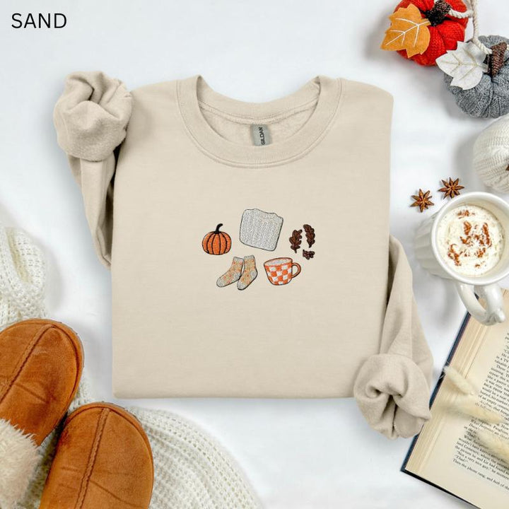 Cozy Fall Embroidered Sweatshirt • Gildan Unisex Crewneck • Pumpkin Patch Autumn Leaves Cozy Gift for Her