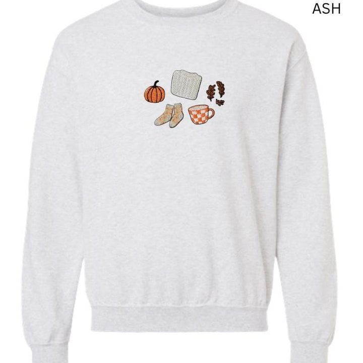 Cozy Fall Embroidered Sweatshirt • Gildan Unisex Crewneck • Pumpkin Patch Autumn Leaves Cozy Gift for Her