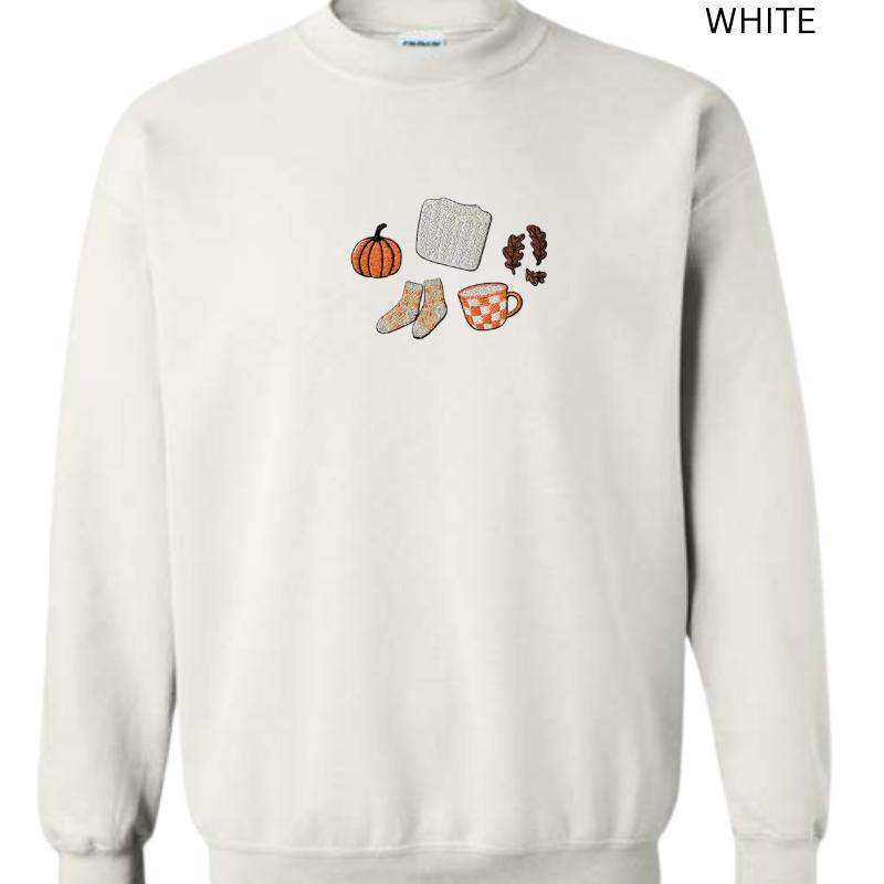 Cozy Fall Embroidered Sweatshirt • Gildan Unisex Crewneck • Pumpkin Patch Autumn Leaves Cozy Gift for Her