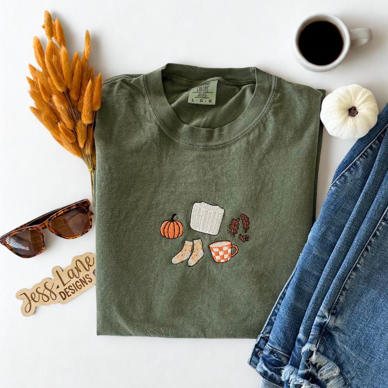 Cozy Fall Embroidered T-Shirt • Comfort Colors Autumn Tee • Pumpkin Patch Cozy Fall Shirt Gift for Her