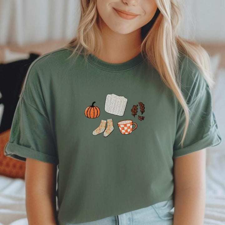 Cozy Fall Embroidered T-Shirt • Comfort Colors Autumn Tee • Pumpkin Patch Cozy Fall Shirt Gift for Her