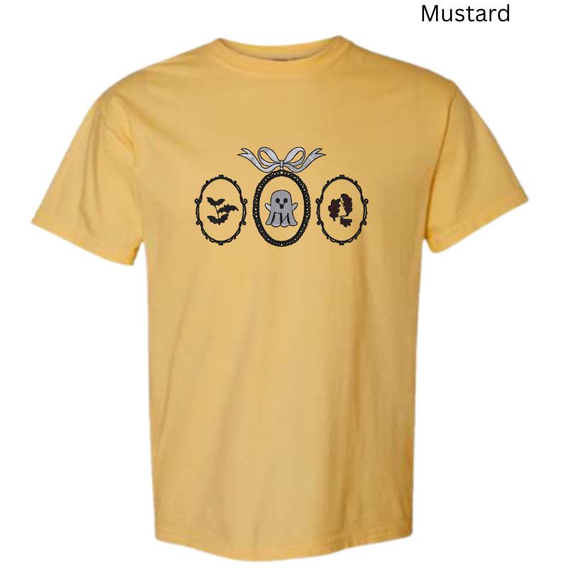 Embroidered Halloween T-Shirt – Haunted Frames, Ghost & Bats