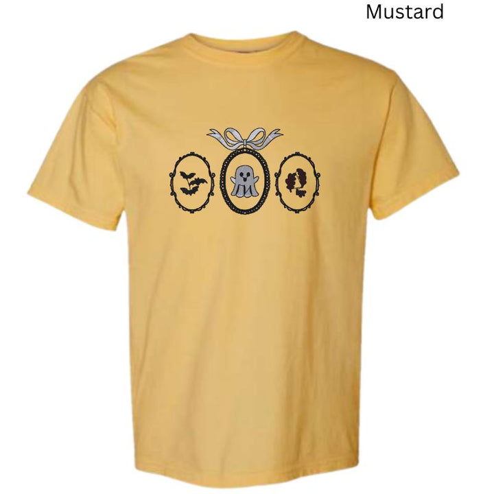 Embroidered Halloween T-Shirt – Haunted Frames, Ghost & Bats
