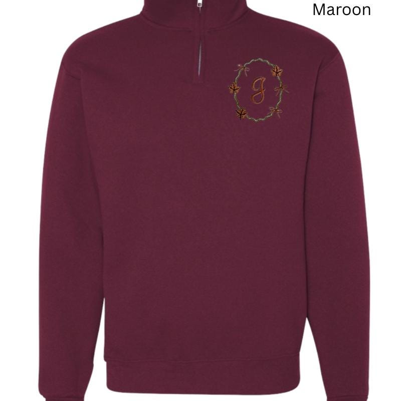 Monogrammed Fall Frame Sweatshirt • Personalized Initial Pullover • Jerzees NuBlend Embroidered Crewneck • Cozy Autumn Gift