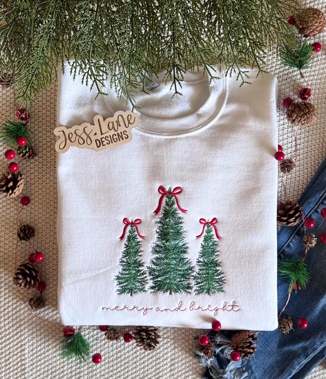 embroidered Christmas trees shirt. merry and bright shirt.
