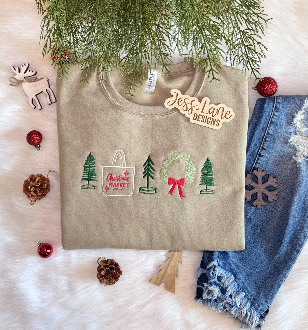 Christmas Embroidered Sweatshirt | Holiday Embroidery Crewneck | Cozy Christmas Outfit | Handmade Christmas Gift for Her