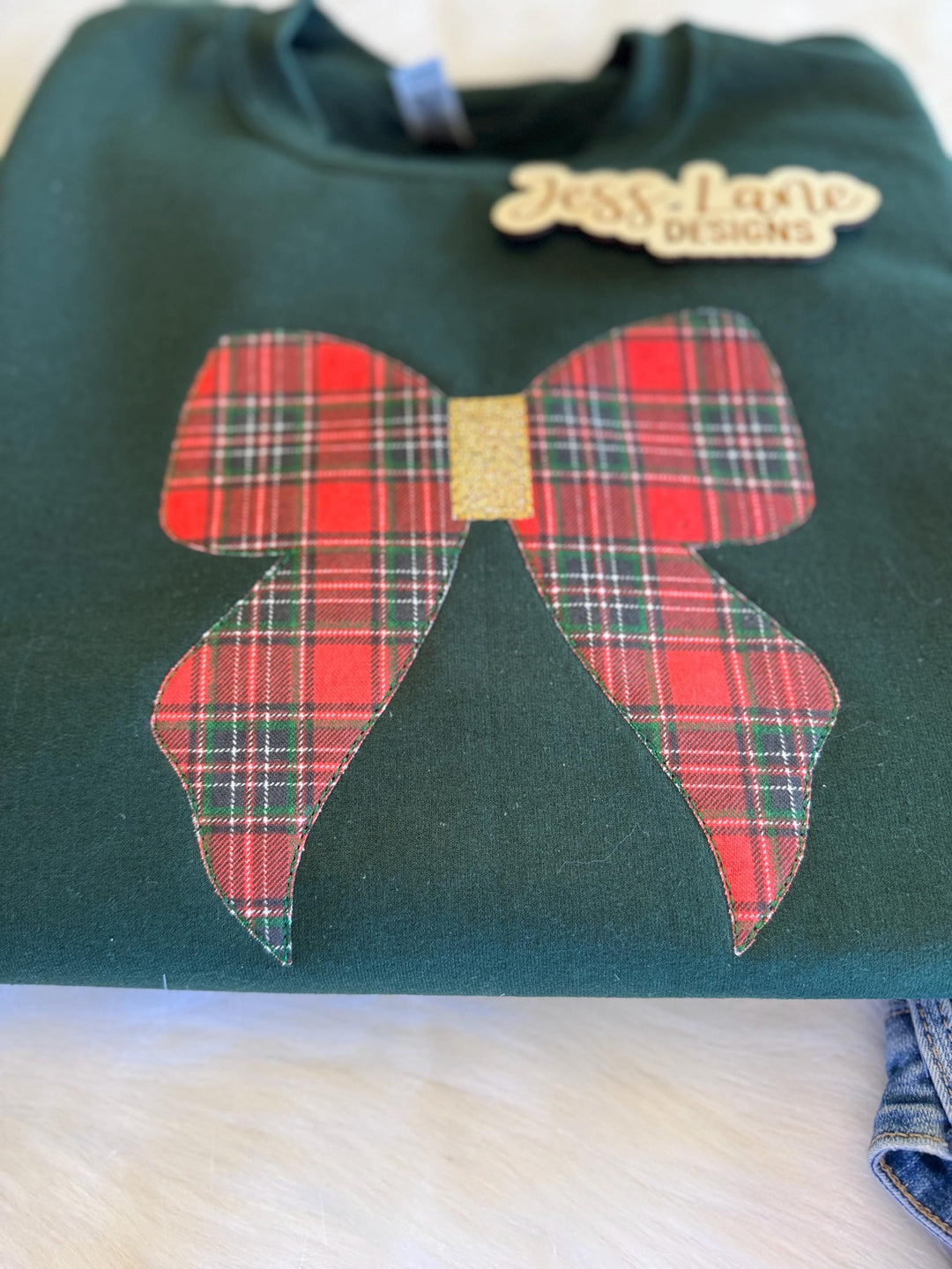 Embroidered Plaid Bow Christmas Sweatshirt | Plaid Christmas Flannel Crewneck | Cozy Christmas Aesthetic Sweatshirt | Gift for Her