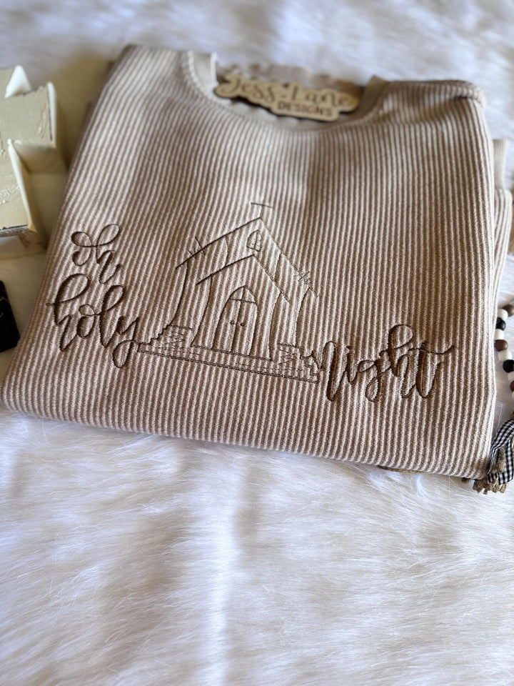 Oh Holy Night Embroidered Sweatshirt or T-Shirt | Neutral Christmas Corded Crewneck | Faith Based Holiday Shirt | Christian Gift for Women