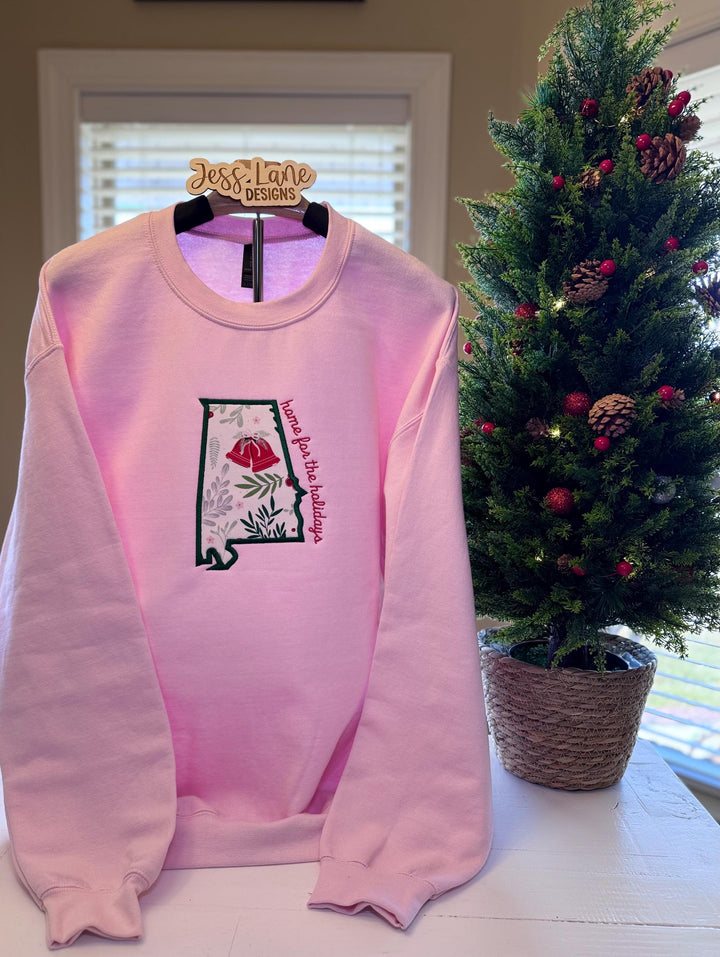 Personalized State Christmas Sweatshirt | Home for the Holidays Embroidery | Cozy Custom Holiday Crewneck | Cozy Embroidered Gift for Her