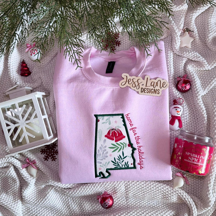 Personalized State Christmas Sweatshirt | Home for the Holidays Embroidery | Cozy Custom Holiday Crewneck | Cozy Embroidered Gift for Her