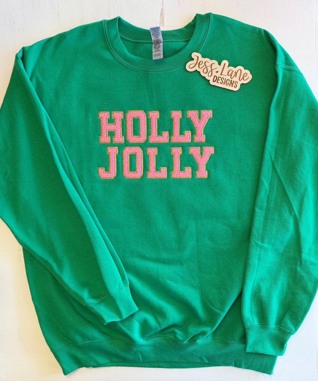Holly Jolly Pink and Gold Embroidered Christmas Sweatshirt 