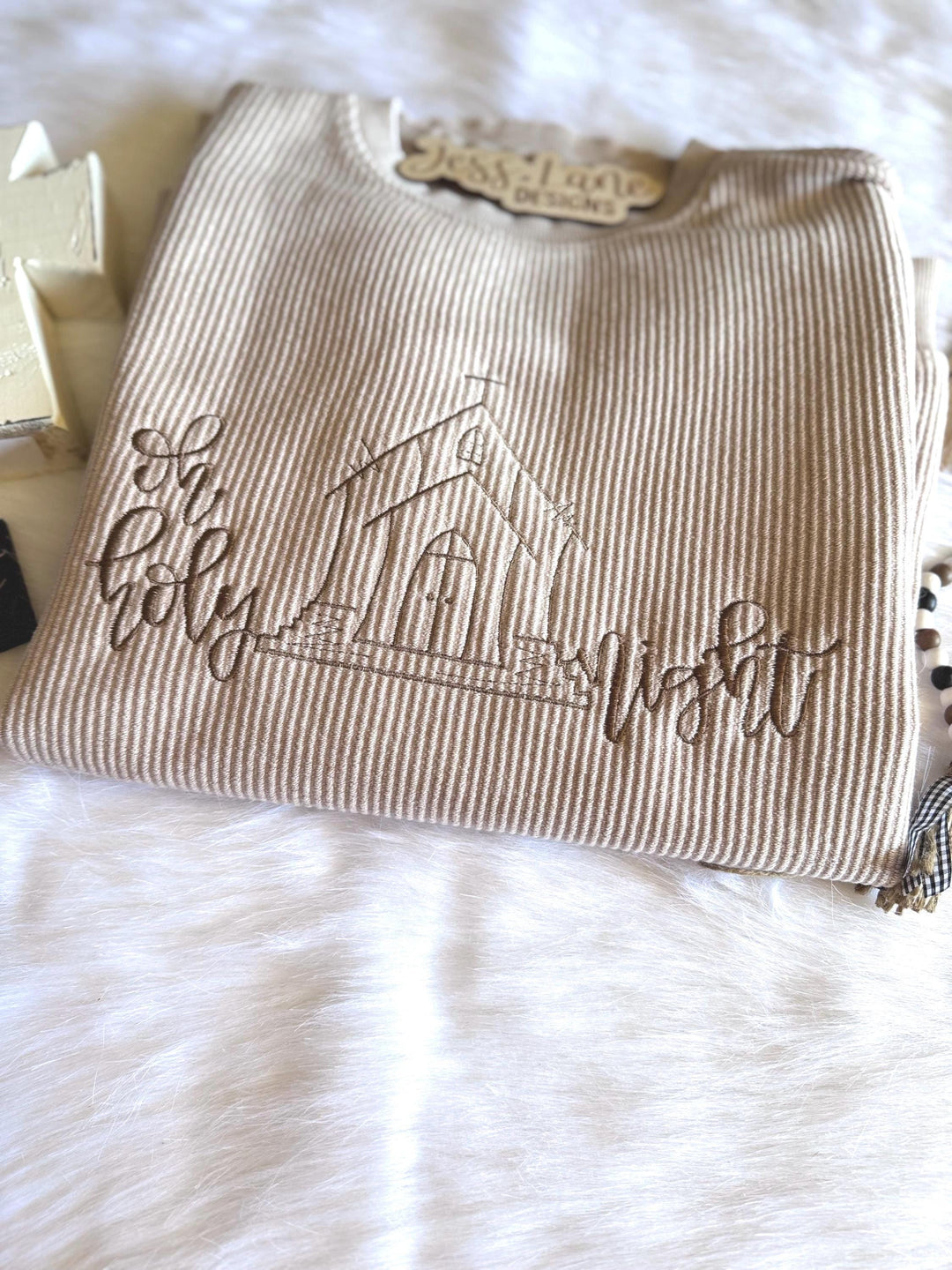 Oh Holy Night Embroidered Sweatshirt or T-Shirt | Neutral Christmas Corded Crewneck | Faith Based Holiday Shirt | Christian Gift for Women